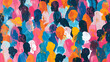 © Alon - Colorful diverse people crowd abstract art seamless pattern. Multi-ethnic community, big cultural diversity group background illustration in modern collage painting style.