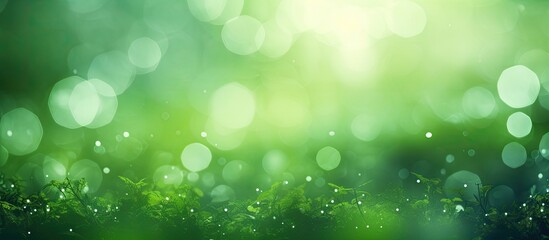 Poster - Abstract natural green lights with sun rays creating a bokeh effect in the background of the copy space image.