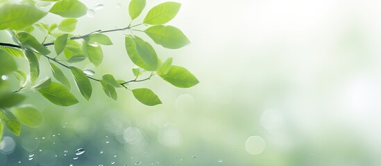 Aufkleber - Green leaves are gracefully floating, dancing in the air, purifying the atmosphere as the main focus in a simple image with copy space.