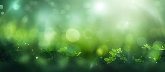 Poster - Abstract natural green lights with sun rays creating a bokeh effect in the background of the copy space image.