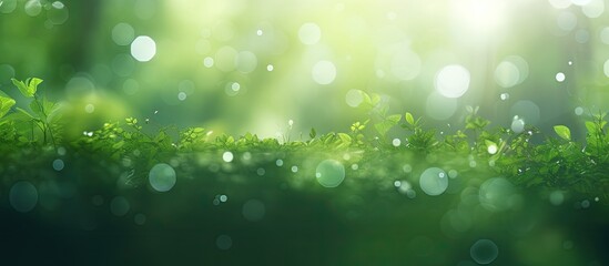 Poster - Blurry bokeh effect enhances the aesthetic of a natural green forest background, creating a soft focus copy space image.