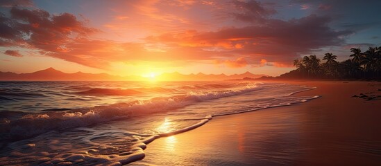 Poster - Gorgeous sunset on the beach with copy space image.
