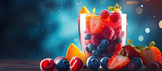 Poster - Filling a glass cup with a fruit smoothie, showing off the vibrant colors and inviting textures in the copy space image.