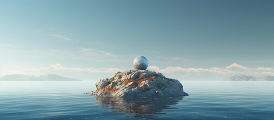 Poster - A rock hovering above the ocean with a serene backdrop and plenty of copy space image.