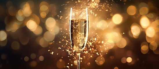 Poster - Glass filled with sparkling sparklers, creates a dazzling effect in a copy space image.