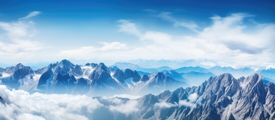 Poster - Enjoy a breathtaking panoramic vista of the European Alps from the summit of Zugspitze on a clear summer day, providing a perfect copy space image.
