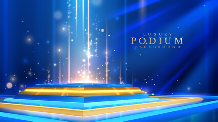 Wall Mural - elegant blue and gold podium with spotlight and sparkling effects, perfect for award ceremonies and 