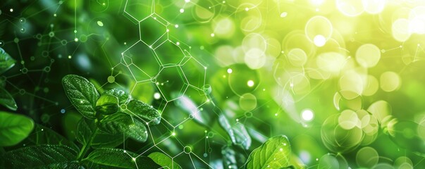 Poster - Green leaves molecular structure technology integration close-up view