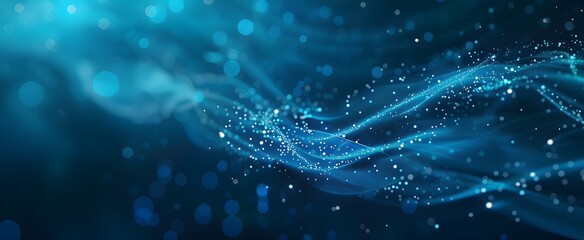 Poster - Abstract blue background with digital lines and dots connecting in the style of future data, networks or artificial intelligence in a flat vector design style illustration on a dark colored background