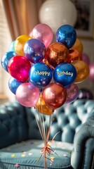  happy birthday  text  illustration with balloons