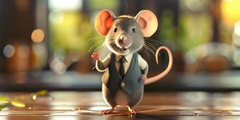 Cute Mouse in Business Suit Standing on Table