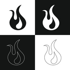 Wall Mural - Fire flames set, Fire flames black color silhouette set. isolated on white and black background. EPS 10