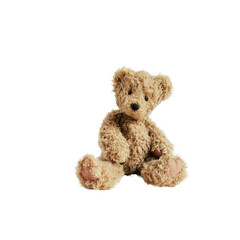 Naklejka na meble A Small Teddy Bear Sits In Solitude, Its Soft Fur A Contrast Against The Stark White Backdrop
