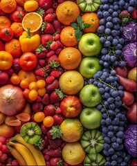 Wall Mural - AI generated illustration of fresh fruits and vegetables in a stack