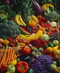 Canvas Print - AI generated illustration of fresh fruits and vegetables in a stack