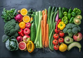 Canvas Print - AI generated illustration of fresh fruits and vegetables in a stack