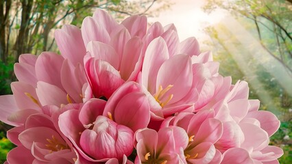 Bouquet of pink flowers close up texture and natural background