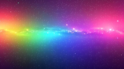 Wall Mural - Mesmerizing Neon Gradient Rainbow Galaxy with Luminous Stars on Midnight Blue Backdrop