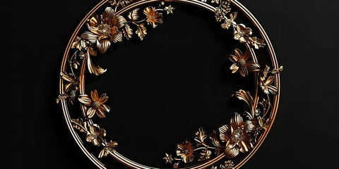 Wall Mural - Elegant Gold Floral Frame on Black Background