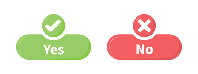 Aufkleber - Yes and no option with tick and cross mark vector in green and red color. Yes and no buttons in green and red colors. Flat design of correct or incorrect vote question. Wrong or right answer.