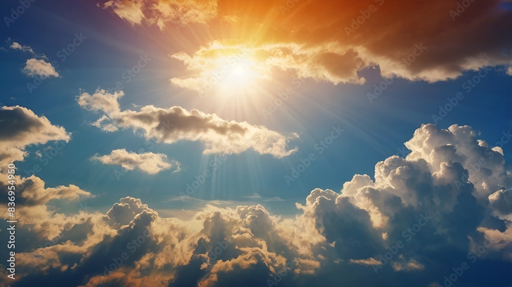 Granater AI The sun peeks through fluffy clouds, casting a radiant glow ...