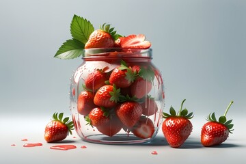 Wall Mural - juicy ripe red strawberries in a glass jar