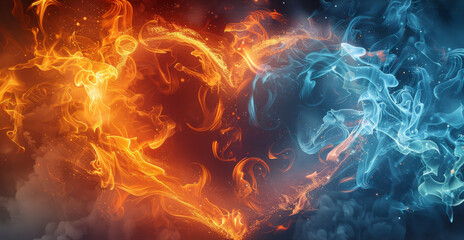 Leinwandbilder - Flames heart form , mid orange, mid blue. Generative AI.