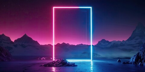 Wall Mural - a image of a neon frame in the middle of a desert
