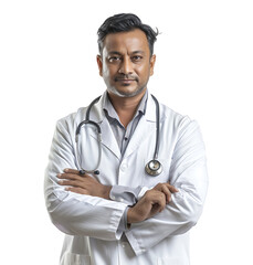 An Pakistani male doctor on isolated transparent background