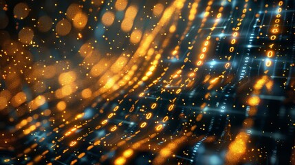 Aufkleber - Matrix number background, number color is gold, near future, science fiction, non-light particles are flying around. Generative AI.