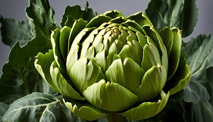 Wall Mural - Artichoke in pristine condition fully intact poised against a stark white backdrop, AI generated