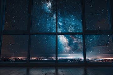 Poster - Astronomy night sky, galaxy view. Dark nebula, starry cosmos. Blue universe background, star landscape. Astro captures cosmic beauty. Milky Way light, summer starlight. Travel