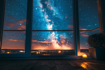 Poster - Astronomy sky, night galaxy. Nebula dark nature, science cosmos. Starry constellation, blue space. Astro universe, cosmic Milky Way. Star travel landscape, summer backgrounds.