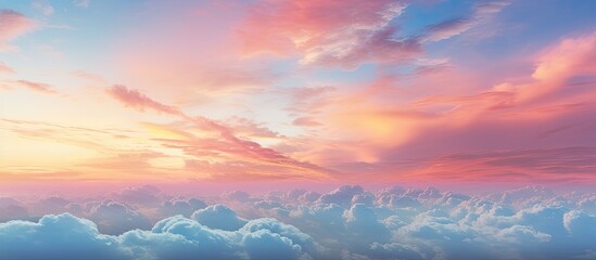 Poster - Soft pastel colors of the sky during sunrise or sunset, featuring colorful clouds and a serene copy space image.