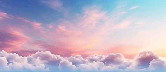 Poster - Soft pastel colors of the sky during sunrise or sunset, featuring colorful clouds and a serene copy space image.
