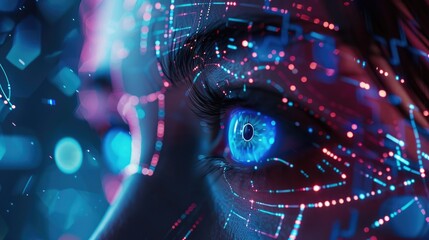Poster - Close-up shot of a person's eye with a futuristic design implanted in the iris