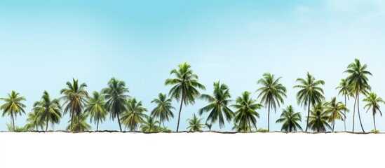Poster - Various small coconut trees, some with young coconuts, with the possibility of a copy space image.