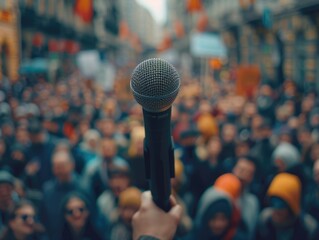 Wall Mural - Public speaker with microphone