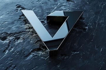 A close-up shot of a black V shaped object on a black surface, providing high contrast for easy recognition