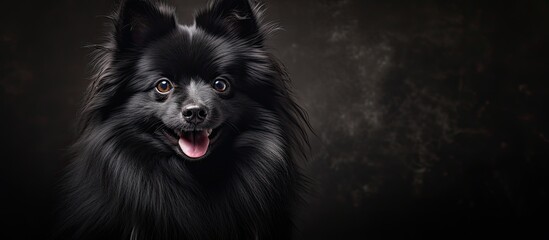 Poster - A black spitz dog featured in a close-up portrait with copy space image.