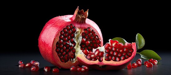 Poster - Red pomegranate displayed in a sectional view with copy space image.