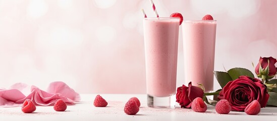 Poster - Rose smoothies with copy space image.
