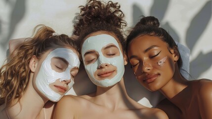 Wall Mural - A picture  girls friends relaxing with facial masks