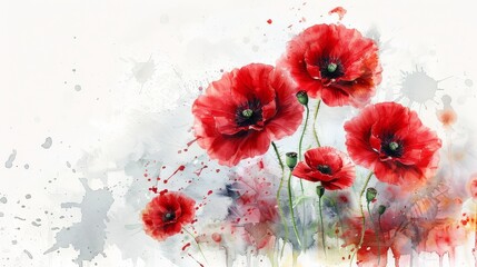 Poster - Red poppies on white background 