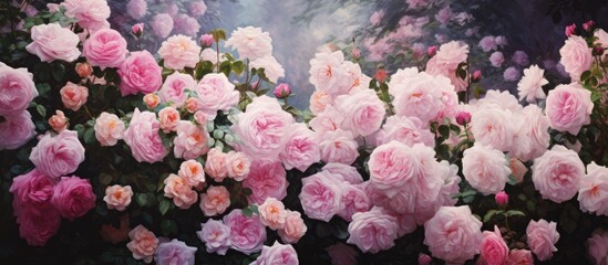 Poster - pink roses in garden. Creative banner. Copyspace image
