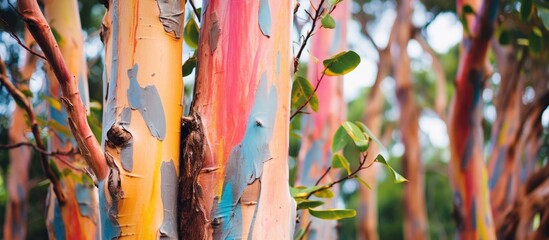 Poster - Rainbow bark Eucalyptus tree in Hawaii. Creative banner. Copyspace image