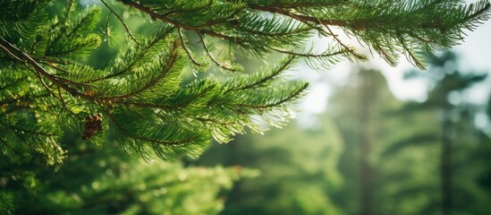 Aufkleber - branches of a coniferous plant in summer wild nature. Creative banner. Copyspace image