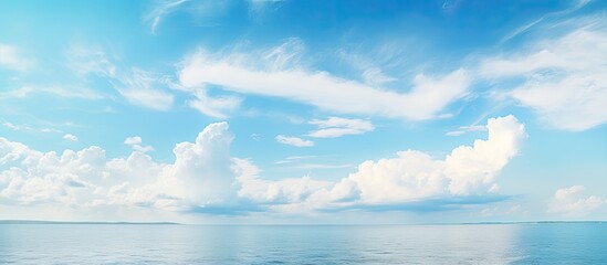 Sticker - blue sky with clouds and sea. Creative banner. Copyspace image