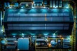 © D - Aerial View of Futuristic Industrial Facility with Solar Panels Perfect for Energy, Technology, and Manufacturing Themes