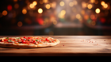 Wall Mural - pizza on wooden table